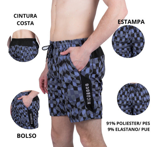 Short de Vôlei com Recorte Lateral Bolso Estampado Elástico com Cordão