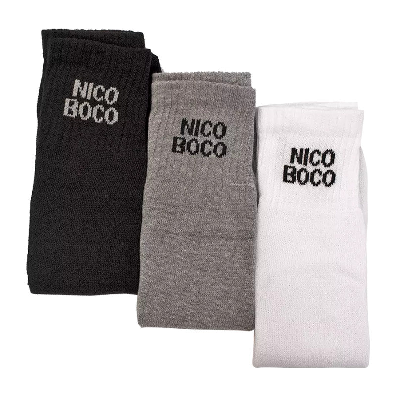 Kit 3 Pares Meia Cano Curto Nicoboco 39 ao 43 - Branco, Preto e Cinza